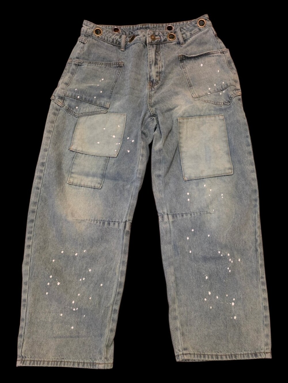 SHEIN Paint-Splatter Patchwork Light Wash Carpenter Jeans. Size 29